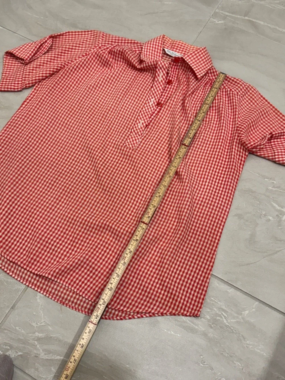 Vintage Red Gingham Popover Shirt Short Sleeve Cottagecore - Picture 6 of 6